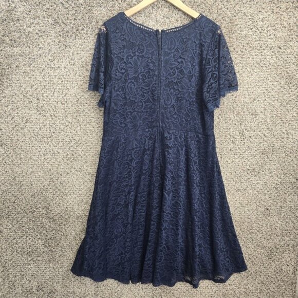 Torrid Dress Womens Plus 16 Navy Blue Lace Mini V Neck Lined Short Sleeve Casual - Picture 7 of 7